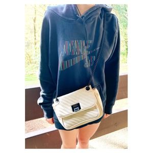 Badgley Mischka Quilted Crossbody Bag Chain Strap Vegan Leather Neutral